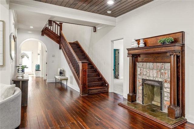 178 Mayson Ave NE, Atlanta, GA 30307 - living area featuring stairs, arched walkways, wood-type flooring, recessed lighting, and baseboards