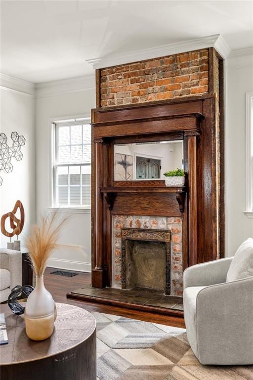 178 Mayson Ave NE, Atlanta, GA 30307 - detailed view of wood finished floors, a fireplace, crown molding, and baseboards