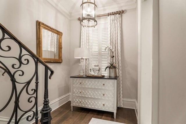 interior space with hardwood / wood-style flooring and crown molding