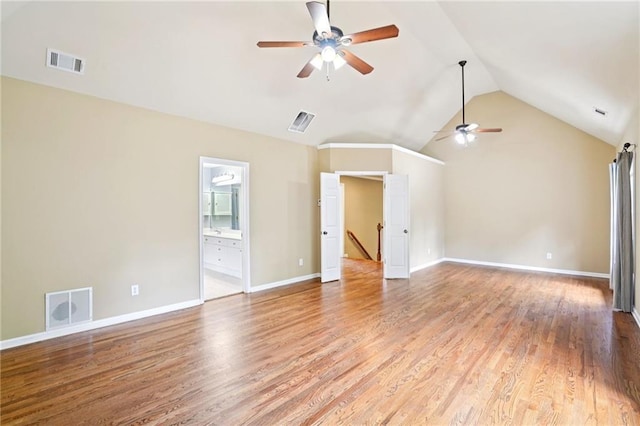2359 Saint Kennedy Ln, Buford, GA 30518 - unfurnished living room with ceiling fan, lofted ceiling, and light wood finished floors