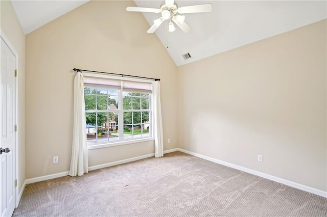 2359 Saint Kennedy Ln, Buford, GA 30518 - spare room with a ceiling fan, carpet floors, and high vaulted ceiling