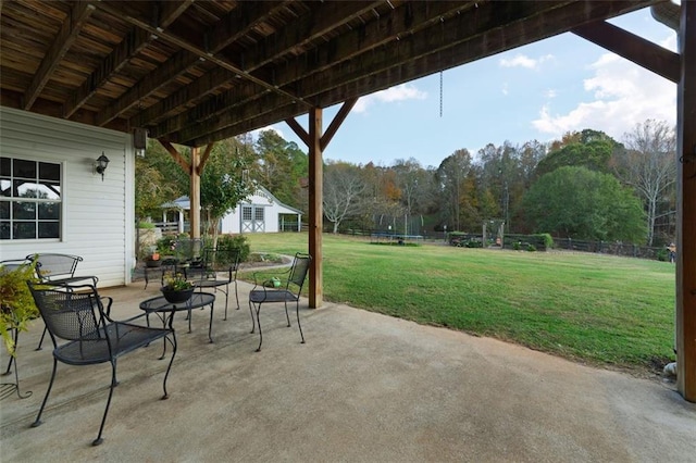 view of patio / terrace with a trampoline