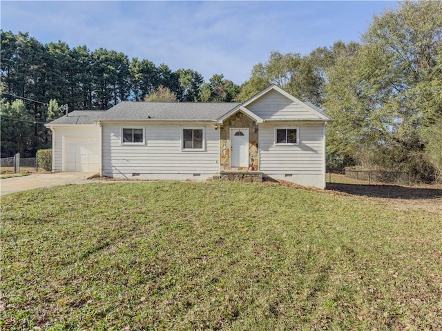 single story home with a front lawn and a garage