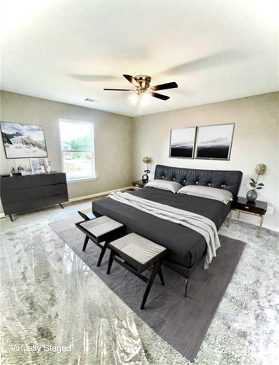 bedroom featuring ceiling fan