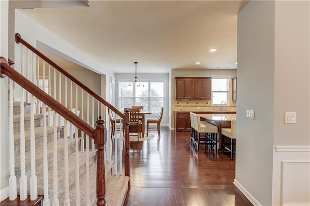 interior space featuring sink and dark hardwood / wood-style flooring