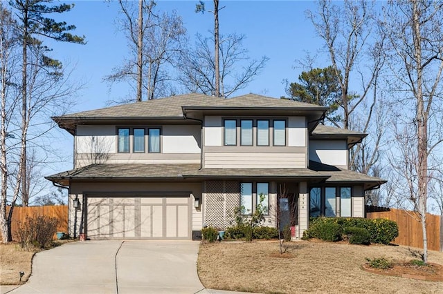 prairie-style house with a garage