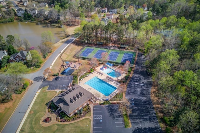 bird's eye view featuring a water view