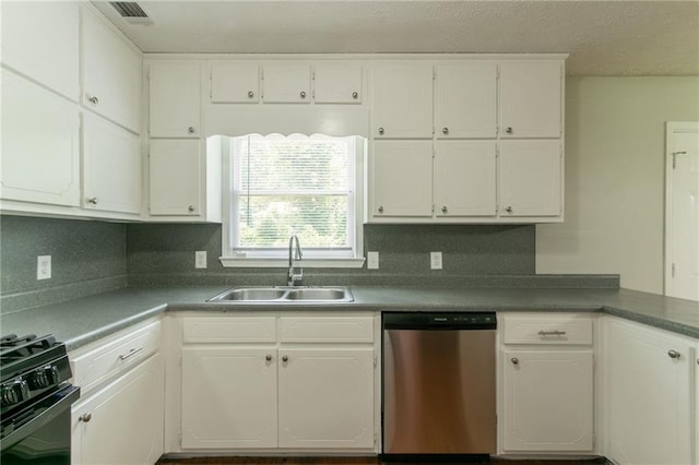10 Briarcliff Pl, Stockbridge, GA 30281 - kitchen with stainless steel dishwasher, gas stove, white cabinetry, and decorative backsplash