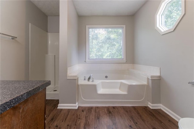 10 Briarcliff Pl, Stockbridge, GA 30281 - bathroom with wood finished floors, a bath, a shower, and vanity