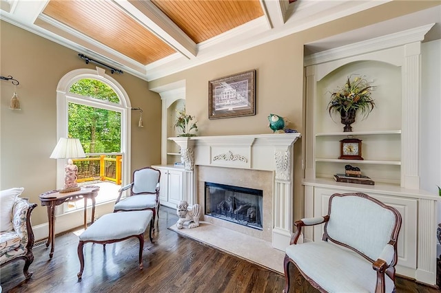 5925 Boulder Bluff Dr, Cumming, GA 30040 - interior space featuring crown molding, arched walkways, coffered ceiling, and a notable chandelier