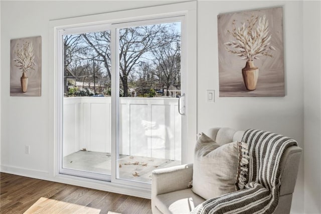 entryway featuring baseboards and wood finished floors