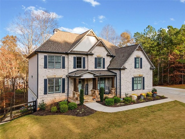 view of front of house featuring a porch and a front yard