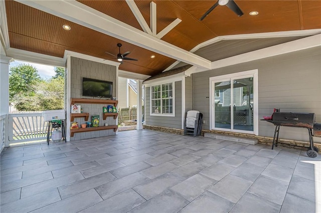 view of patio / terrace featuring ceiling fan and a grill