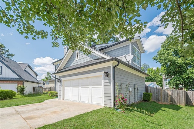 view of home's exterior featuring a garage and a chimney