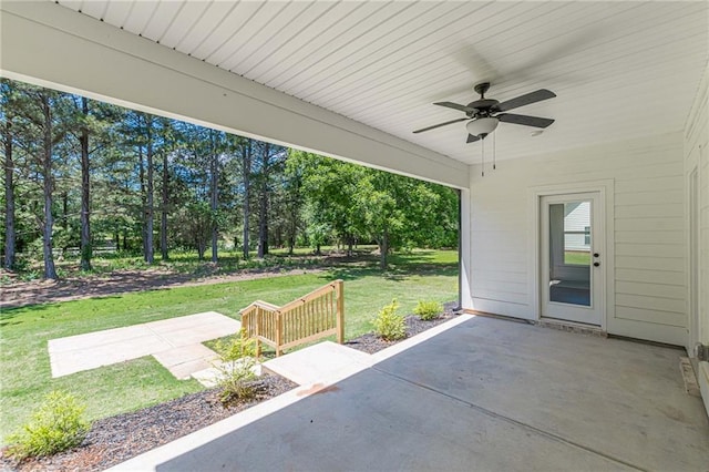 4075 O Henry Ct, Mcdonough, GA 30252 - view of patio / terrace with a ceiling fan and view of scattered trees