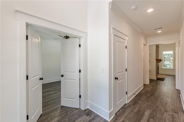 4075 O Henry Ct, Mcdonough, GA 30252 - hallway with dark wood-type flooring, baseboards, and recessed lighting