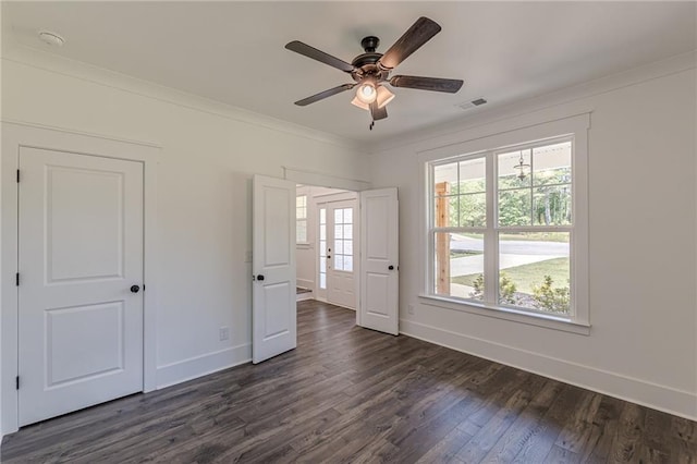 4075 O Henry Ct, Mcdonough, GA 30252 - spare room with baseboards, dark wood finished floors, crown molding, a ceiling fan, and a smoke detector