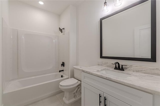 4075 O Henry Ct, Mcdonough, GA 30252 - full bathroom with vanity, toilet,  shower combination, tile patterned floors, and recessed lighting
