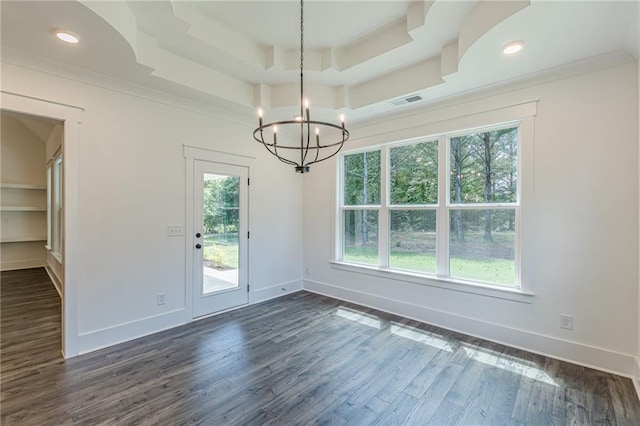 4075 O Henry Ct, Mcdonough, GA 30252 - unfurnished dining area with a chandelier, plenty of natural light, dark wood finished floors, and recessed lighting