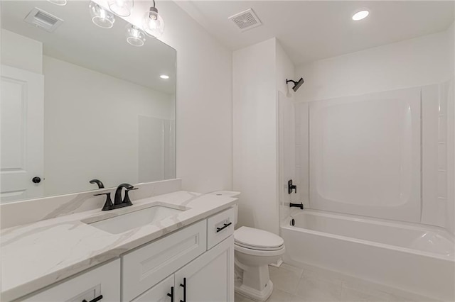 4075 O Henry Ct, Mcdonough, GA 30252 - bathroom with vanity, toilet, shower / tub combination, tile patterned flooring, and recessed lighting