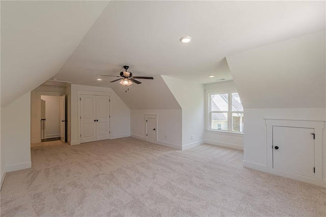 4075 O Henry Ct, Mcdonough, GA 30252 - additional living space with vaulted ceiling, light colored carpet, baseboards, ceiling fan, and recessed lighting