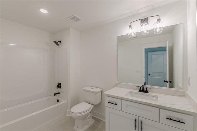 4075 O Henry Ct, Mcdonough, GA 30252 - bathroom with vanity, toilet, bathing tub / shower combination, a chandelier, and baseboards