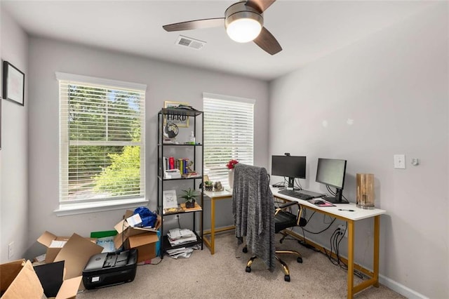 3406 Pennington Dr, Lithonia, GA 30038 - home office with plenty of natural light, carpet flooring, ceiling fan, and baseboards