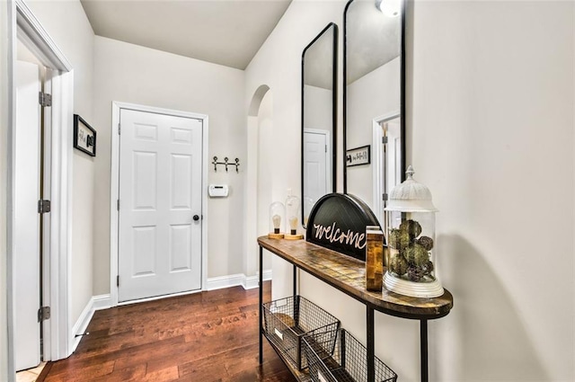 interior space with dark hardwood / wood-style floors