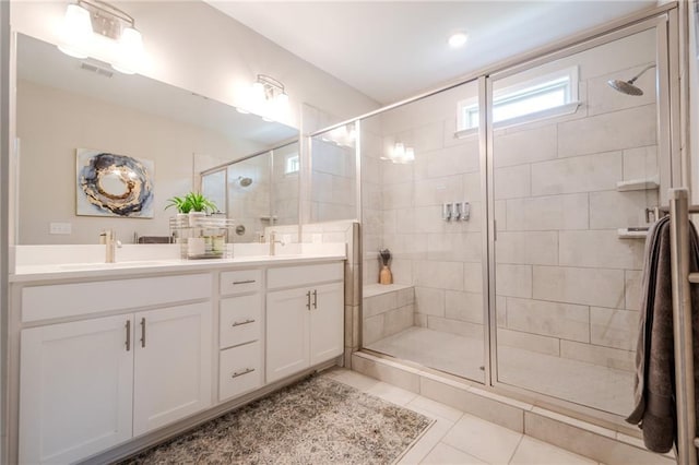 5005 Shay Town Ln, Peachtree Corners, GA 30092 - full bath with double vanity, a shower stall, and a sink