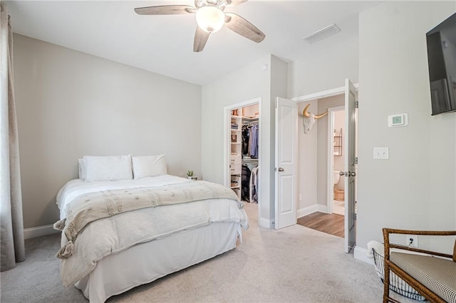 5005 Shay Town Ln, Peachtree Corners, GA 30092 - carpeted bedroom with a ceiling fan, baseboards, a spacious closet, visible vents, and a closet