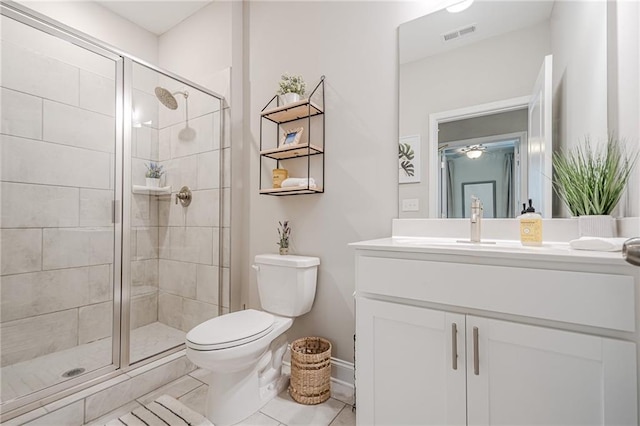 5005 Shay Town Ln, Peachtree Corners, GA 30092 - full bathroom with tile patterned flooring, vanity, toilet, a shower stall, and visible vents
