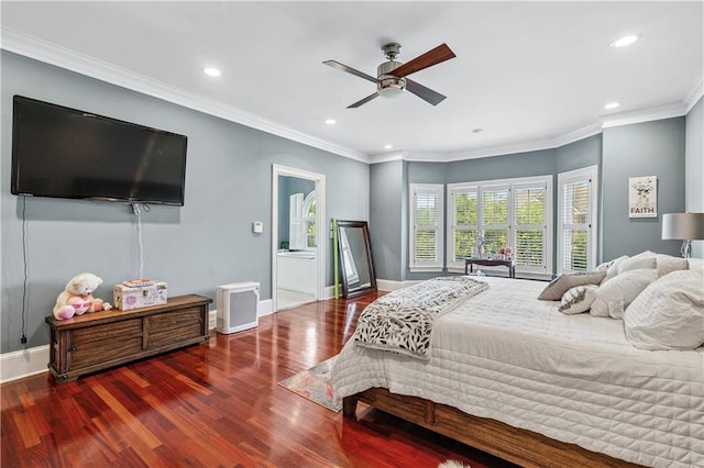 2012 Arbor Springs Way, Buford, GA 30519 - bedroom featuring wood finished floors, recessed lighting, ornamental molding, and ceiling fan