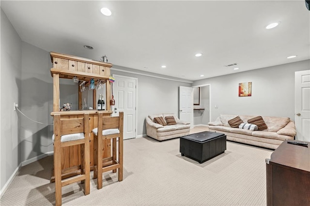 2012 Arbor Springs Way, Buford, GA 30519 - living room with light carpet, recessed lighting, and a dry bar