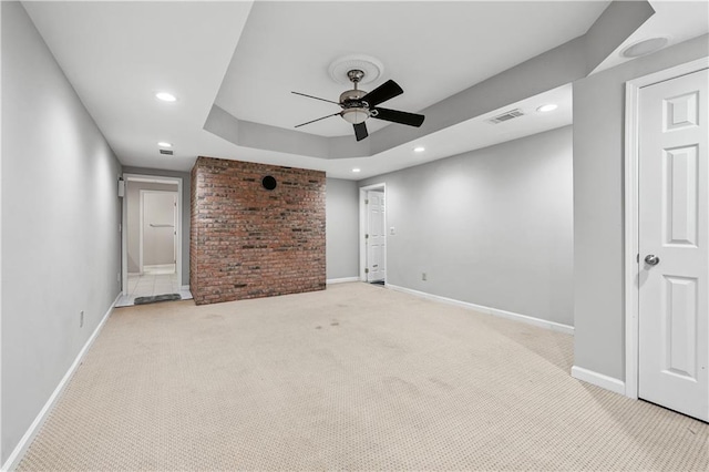 2012 Arbor Springs Way, Buford, GA 30519 - unfurnished room featuring a ceiling fan, light colored carpet, recessed lighting, and a tray ceiling