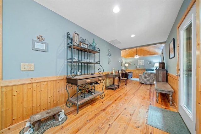 100 Julep Cir, Ellijay, GA 30540 - living area featuring wainscoting, wood-type flooring, wooden walls, and recessed lighting
