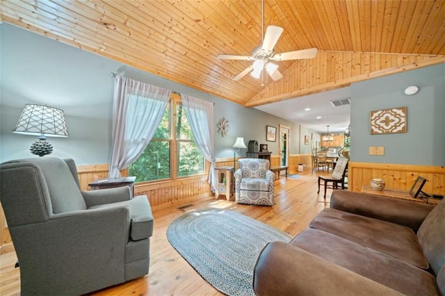 100 Julep Cir, Ellijay, GA 30540 - living area featuring wainscoting, wood ceiling, lofted ceiling, wood finished floors, and wood walls