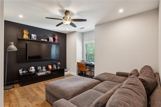 2721 Old Concord Rd SE, Smyrna, GA 30082 - living area with a ceiling fan, light wood-style flooring, recessed lighting, and baseboards