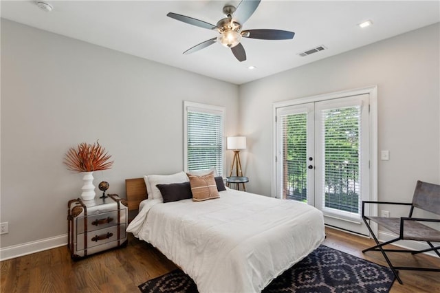2721 Old Concord Rd SE, Smyrna, GA 30082 - bedroom with access to outside, wood finished floors, baseboards, french doors, and a ceiling fan
