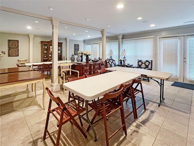 2865 Lenox Rd NE Unit 410, Atlanta, GA 30324 - dining area featuring decorative columns, recessed lighting, and visible vents