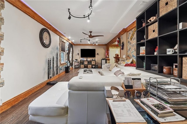 2030 Spring End Ct, Lawrenceville, GA 30044 - living area featuring wood finished floors, a ceiling fan, and baseboards
