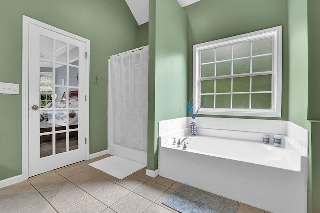 5581 River Valley Way, Flowery Branch, GA 30542 - full bathroom featuring tile patterned floors, a bath, a shower with curtain, and baseboards