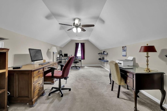 5581 River Valley Way, Flowery Branch, GA 30542 - office featuring light carpet, ceiling fan, baseboards, and vaulted ceiling