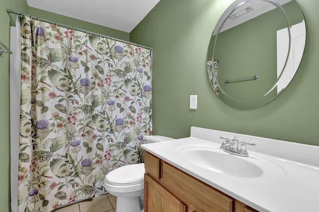 5581 River Valley Way, Flowery Branch, GA 30542 - full bath featuring vanity, toilet, tile patterned flooring, and a shower with shower curtain