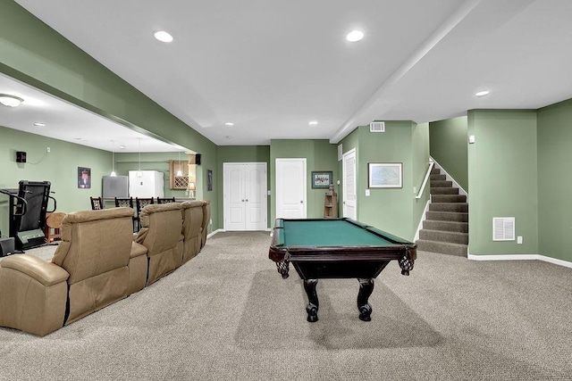 5581 River Valley Way, Flowery Branch, GA 30542 - rec room with carpet, billiards, recessed lighting, and baseboards