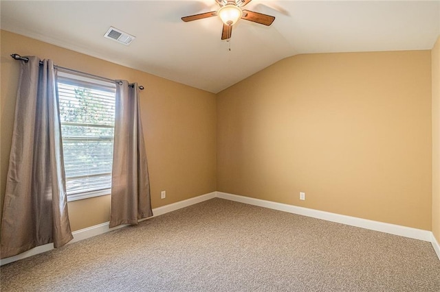 2235 Well Springs Dr, Buford, GA 30519 - empty room featuring a ceiling fan, lofted ceiling, carpet flooring, and baseboards