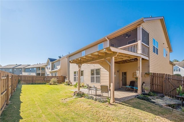 2235 Well Springs Dr, Buford, GA 30519 - back of property with a patio area, a ceiling fan, and a residential view