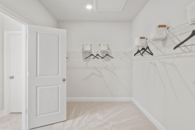 spacious closet with light carpet