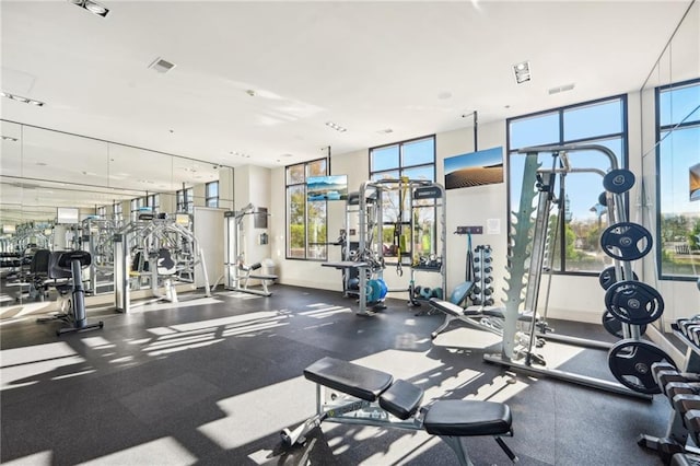 gym with visible vents and a wealth of natural light