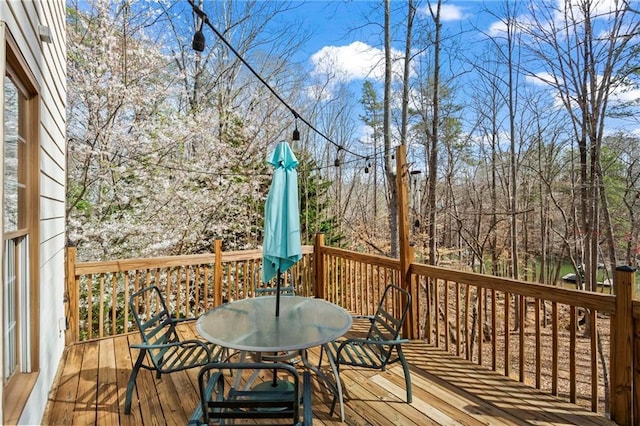 7105 Haw Crk, Gainesville, GA 30506 - wooden terrace featuring outdoor dining space