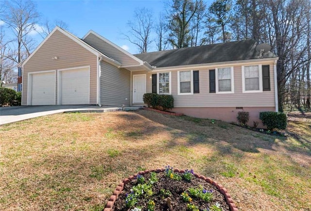 single story home with a front lawn and a garage